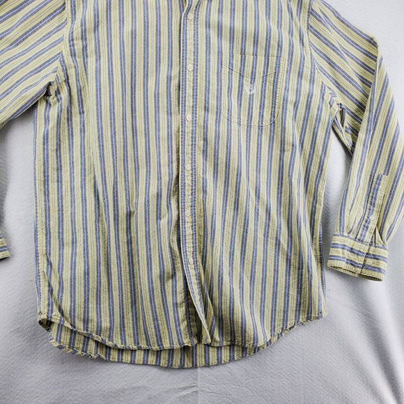 Chaps Shirt Men's Long Sleeve Flannel Button Up Striped Yellow Large - Picture 4 of 12